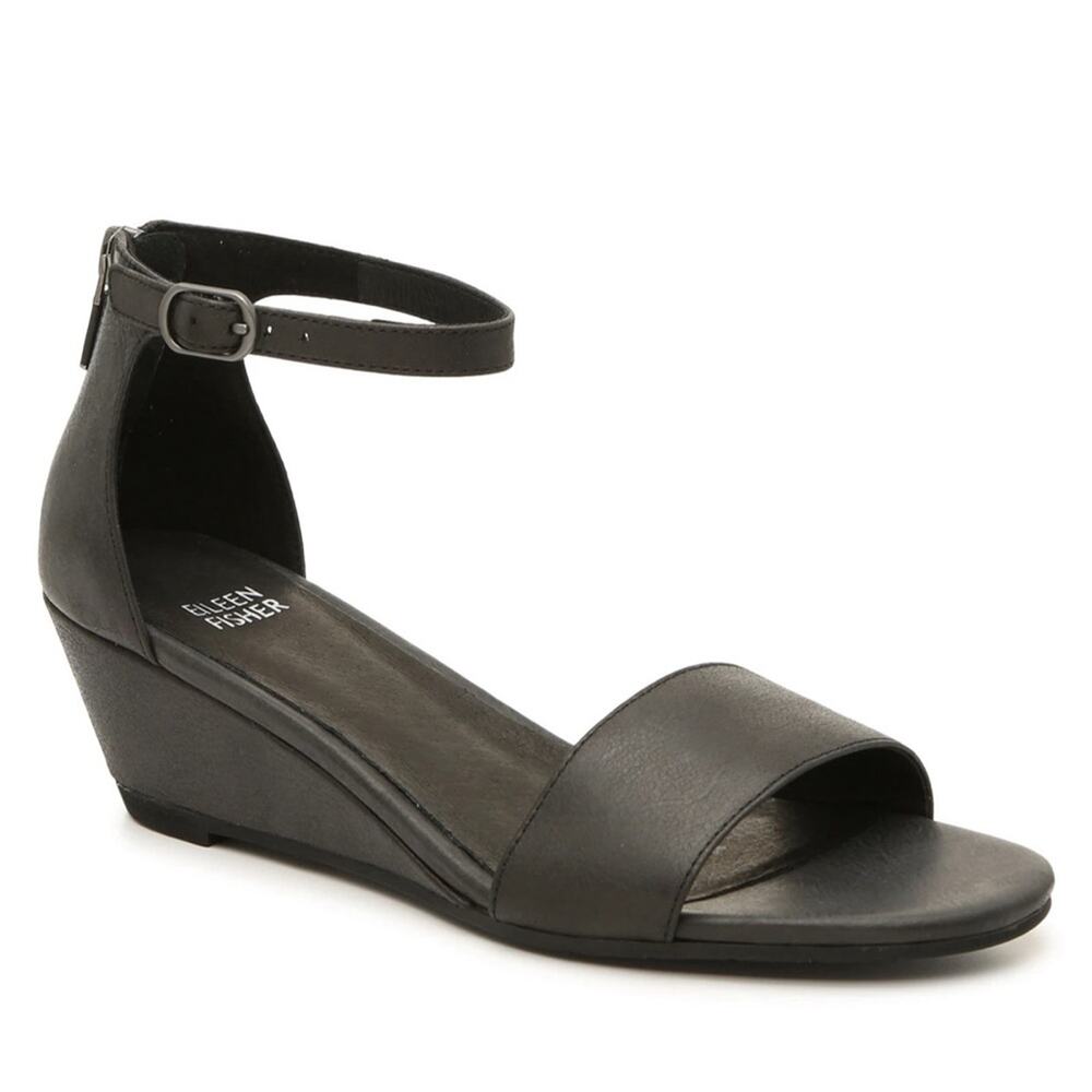 Eileen Fisher Mara Tumbled LeatherWedge Sandal Size 6.5 New